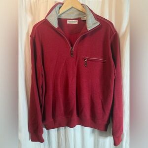 Norm Thompson Men's Quarter-Zip Pullover Sweater - Burgundy with Gray Trim